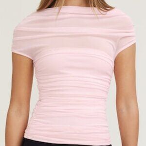 NWT Off Shoulder Multiwear Mesh Top Parfait Pink